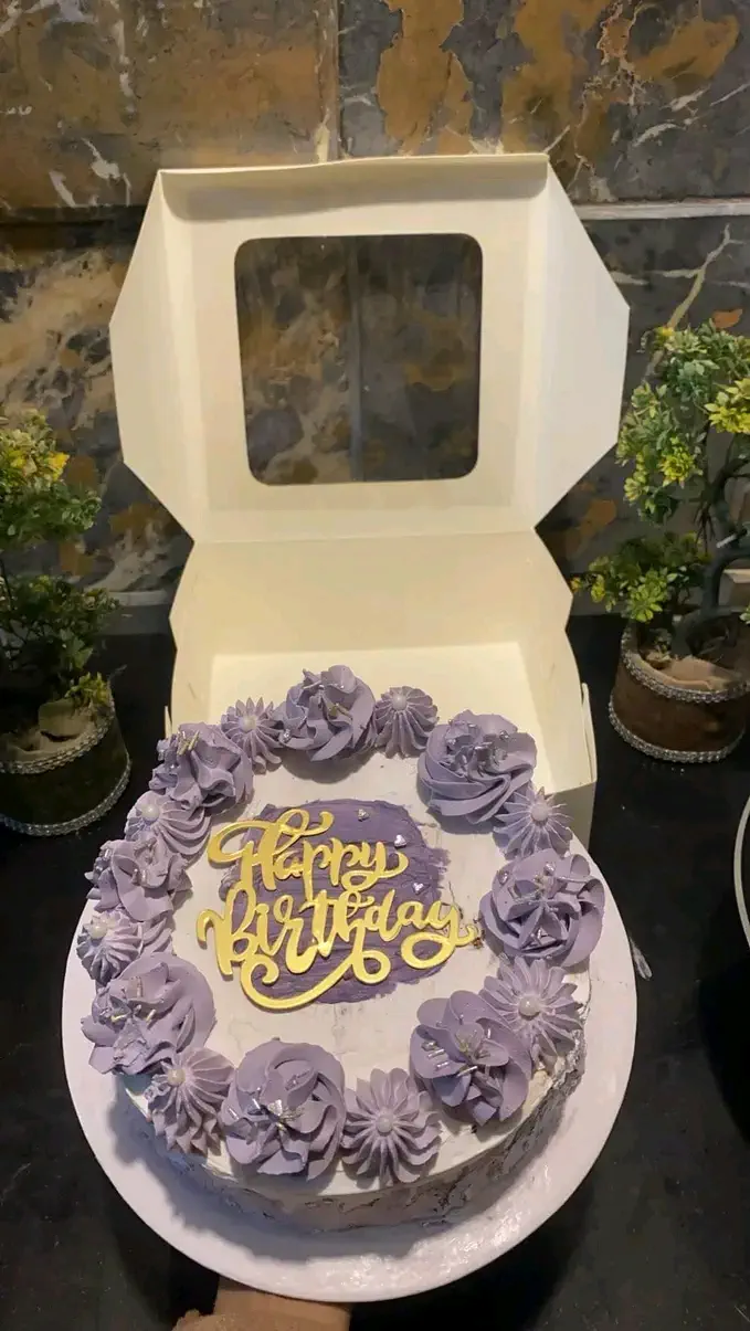 Purple birthday cake with beautiful design and classical birthday decorations - Purple Theme Cakes Karachi By Whisk And Sift
